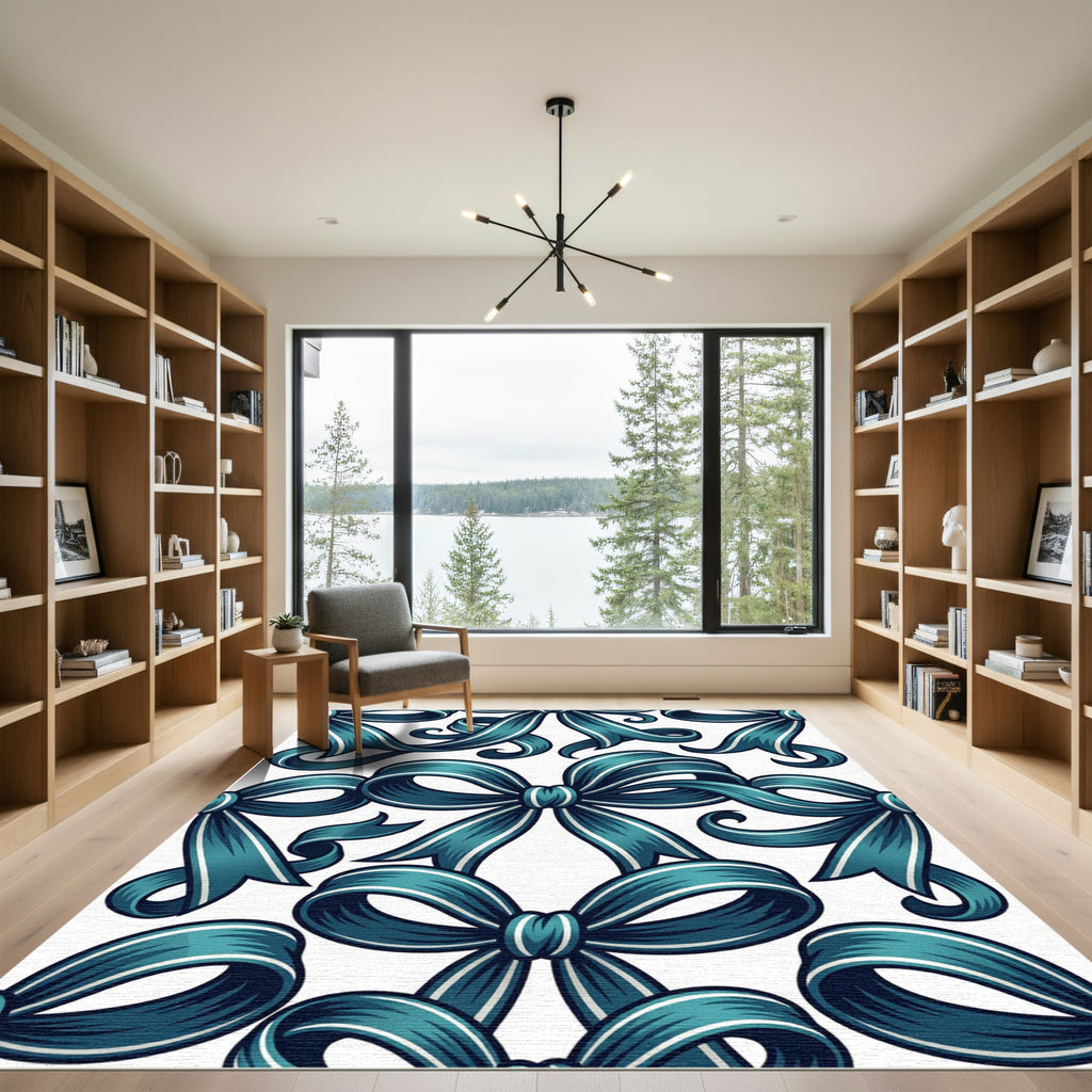 Elegant Teal Ribbons and Bows Rug