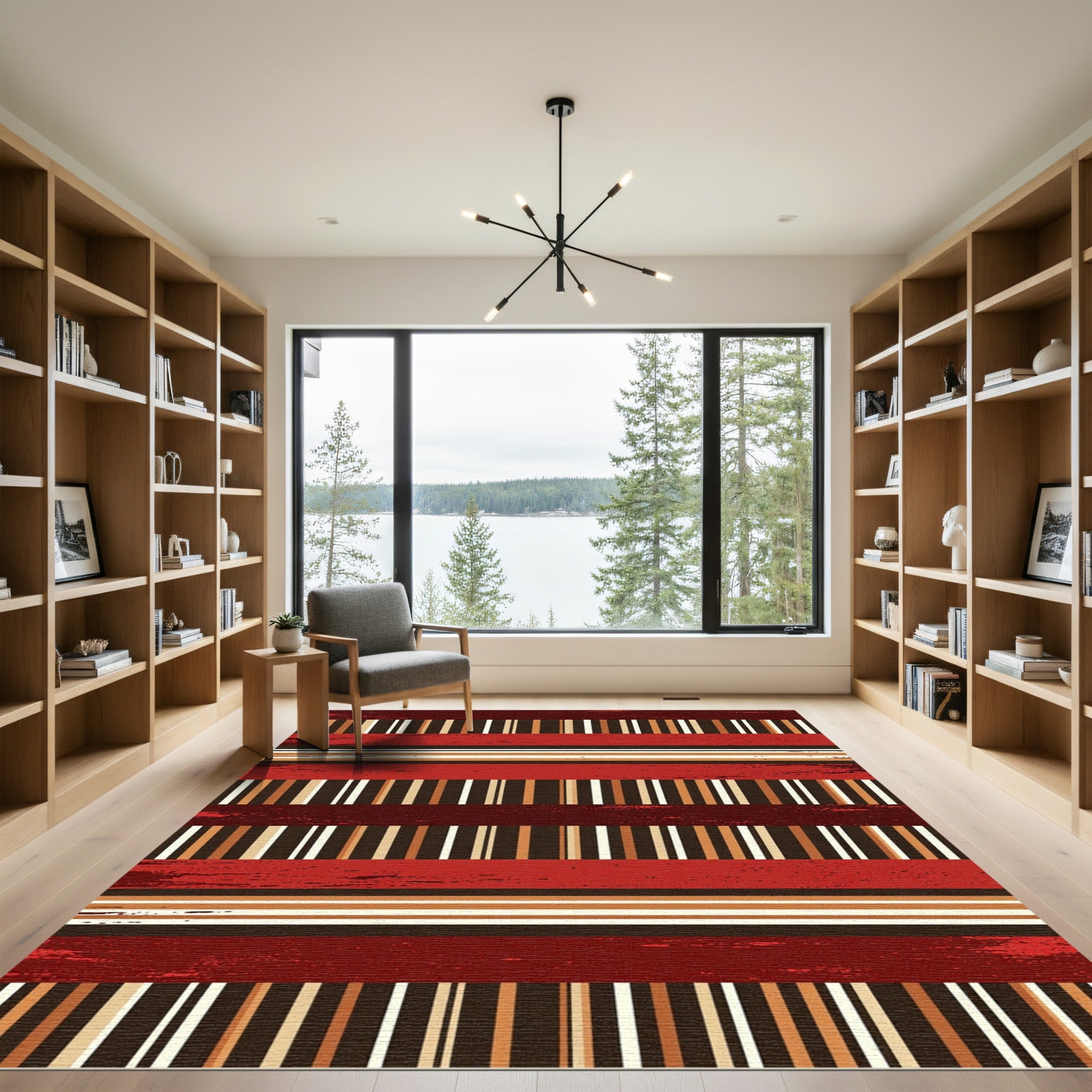 Crimson Textured Stripe Accordion Rug