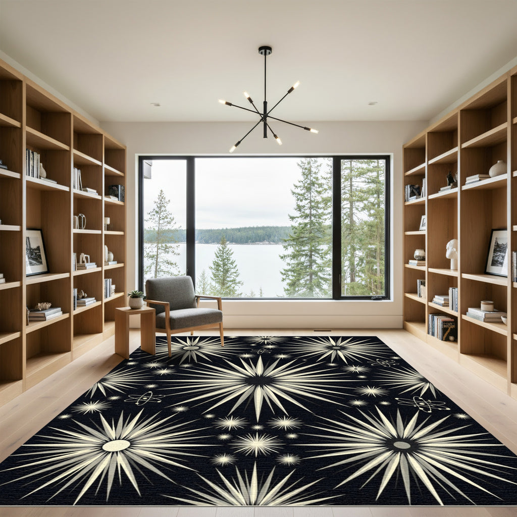 Atomic Starburst Cream Black Rug