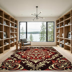 Crimson Ivory Vintage Floral Damask Rug