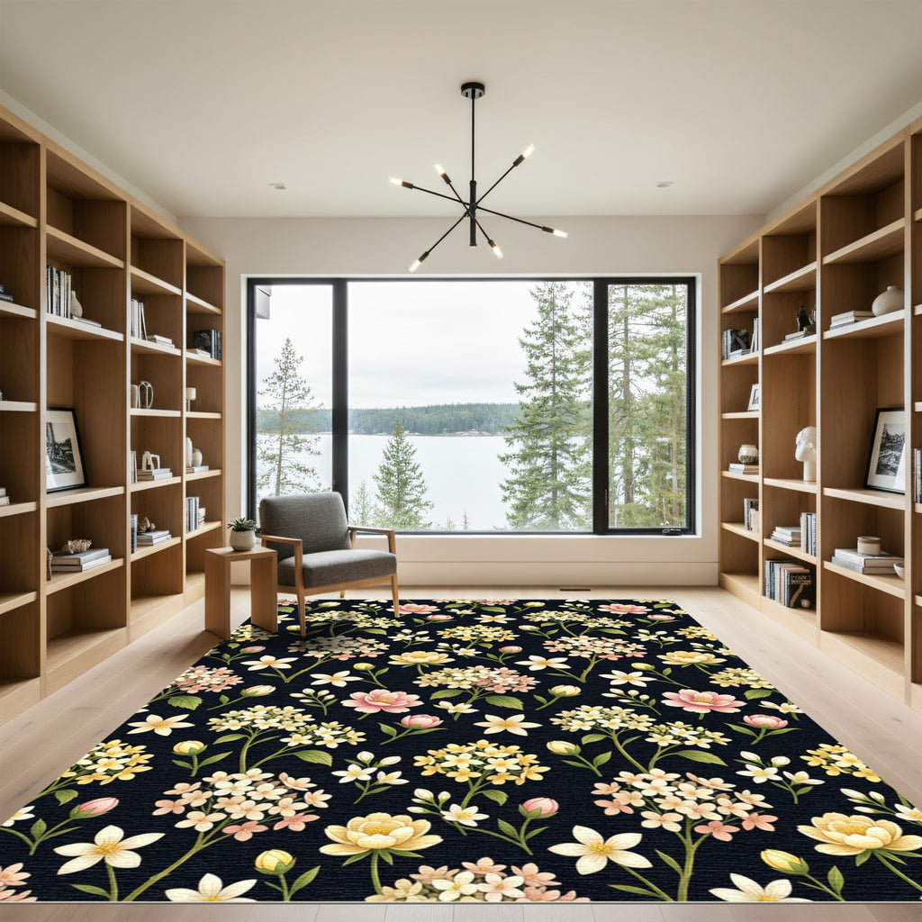 Pink Yellow Floral Garden Arrangement Rug