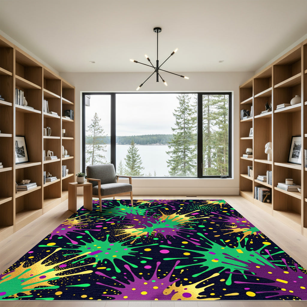 Vibrant Neon Paint Splatter Abstract Art Rug