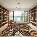 Tropical Earth Tone Botanical Leaves Rug