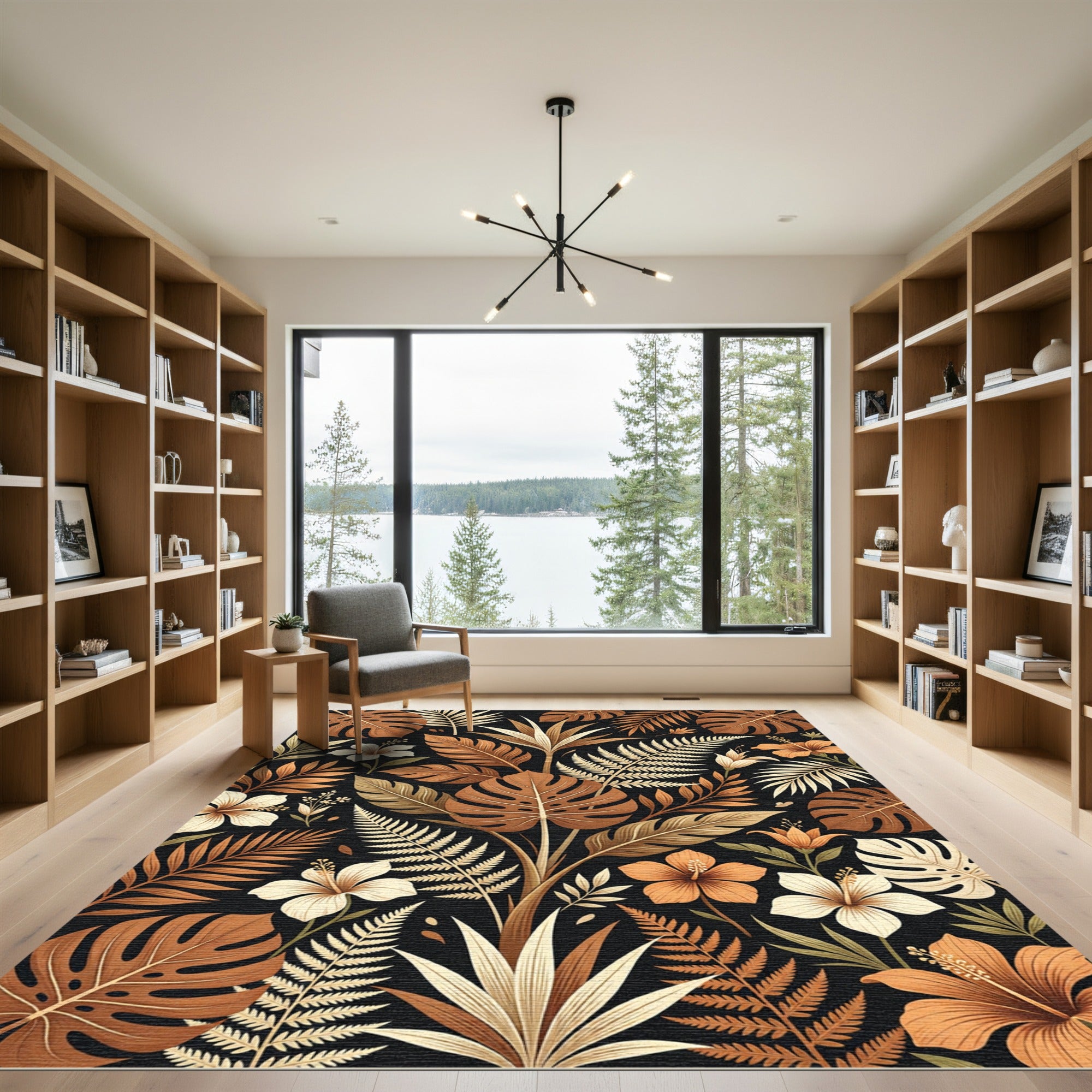 Tropical Earth Tone Botanical Leaves Rug