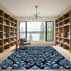 Elegant Blue Floral Damask Rug