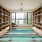 Distressed Coastal Blue Ocean Wave Planks Rug