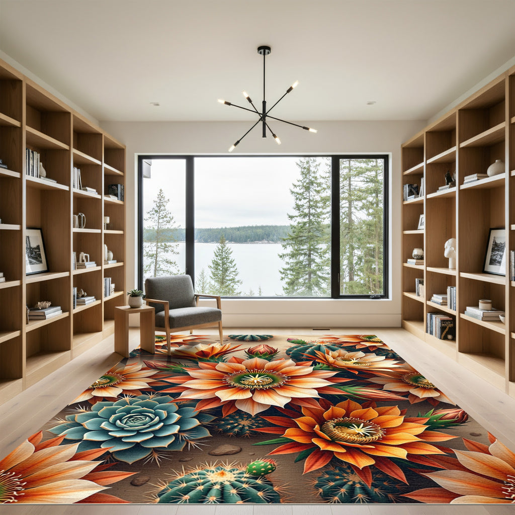 Vibrant Blooming Desert Succulent Floral Rug