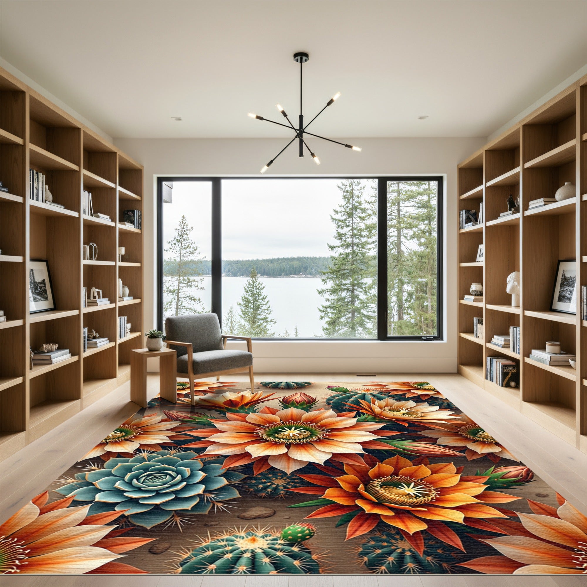 Vibrant Blooming Desert Succulent Floral Rug