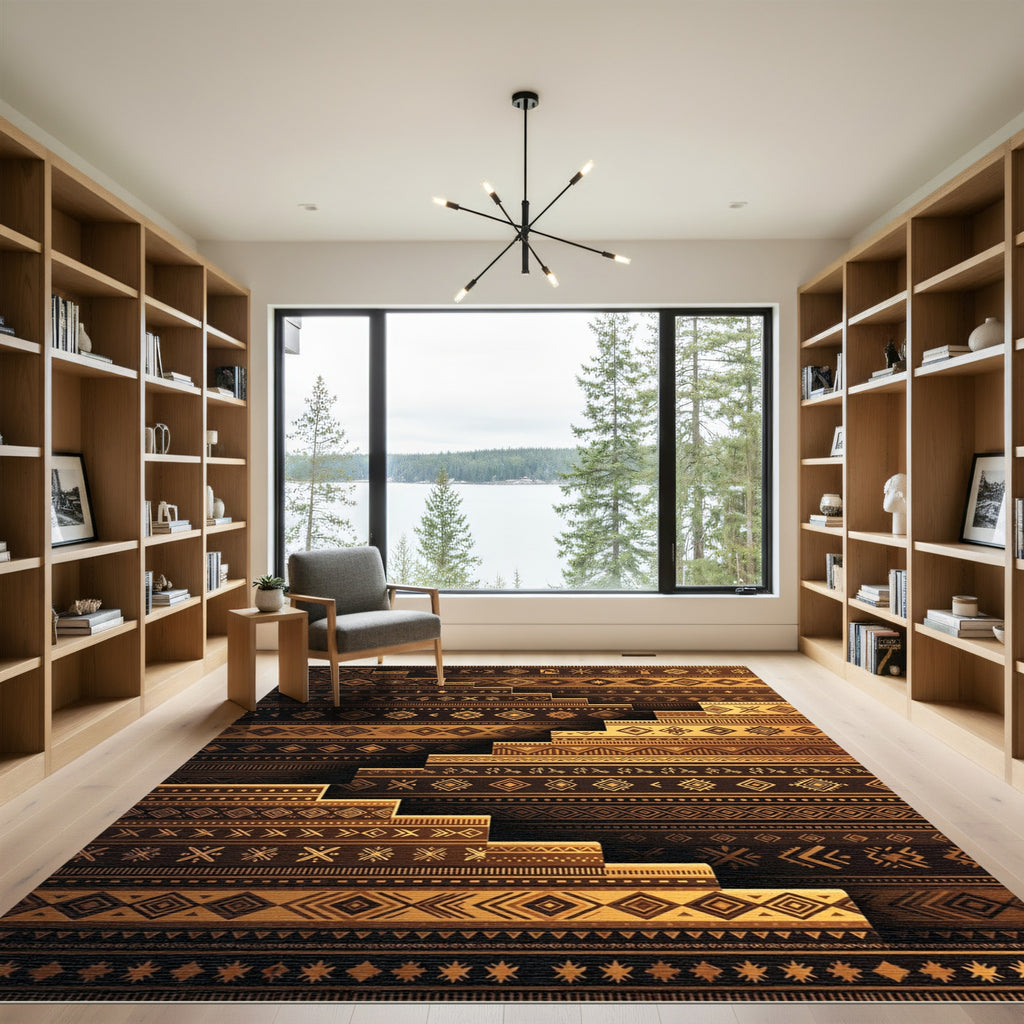 Golden Brown Ethnic Tribal Stairs Rug