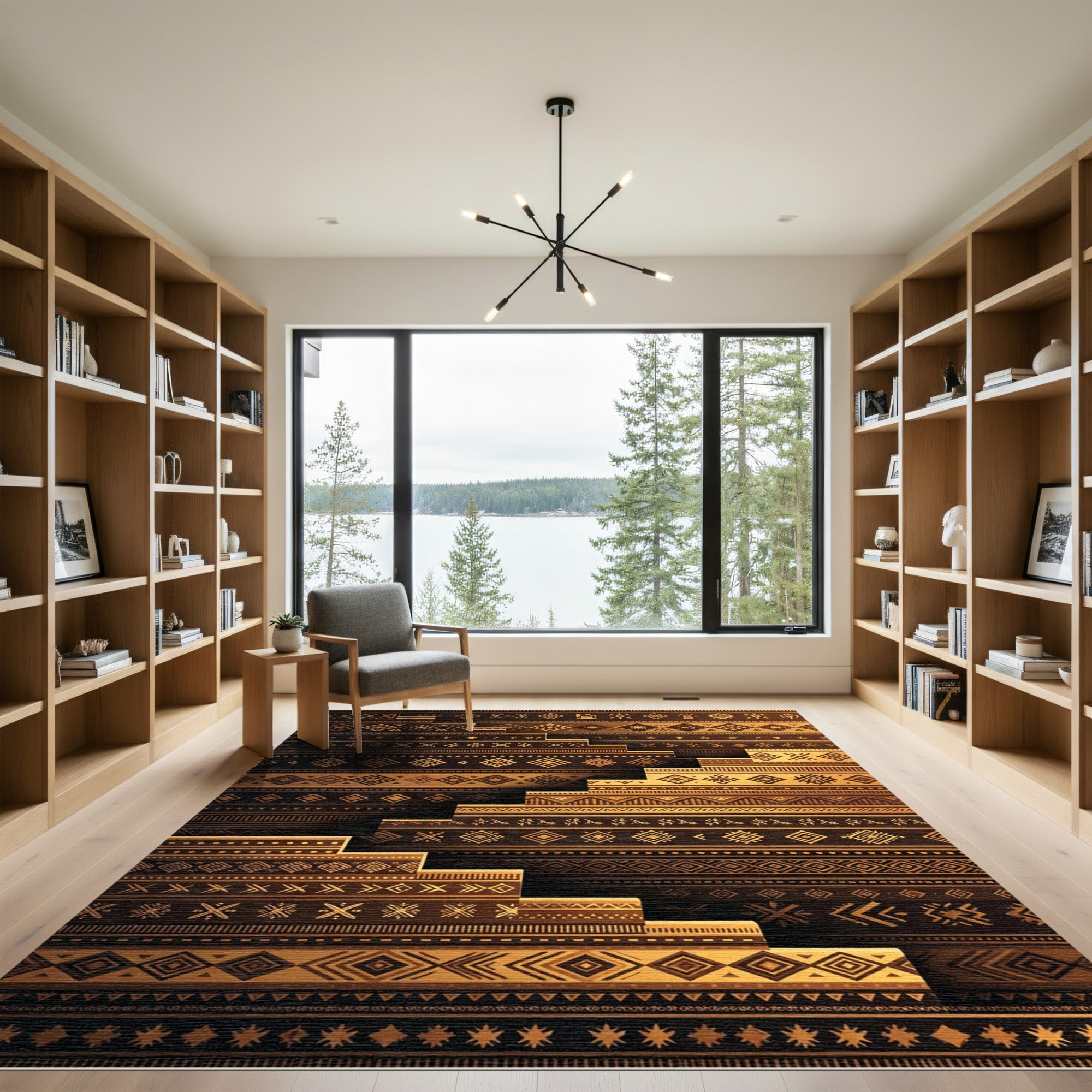 Golden Brown Ethnic Tribal Stairs Rug