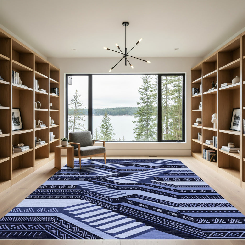 Blue Step Geometric Tribal Rug