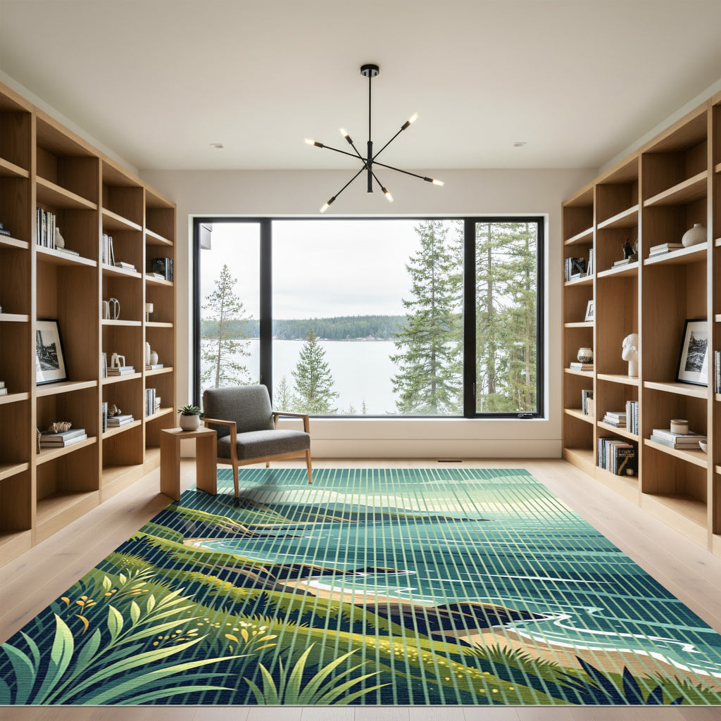 Coastal Cliffside Landscape Serene View Rug