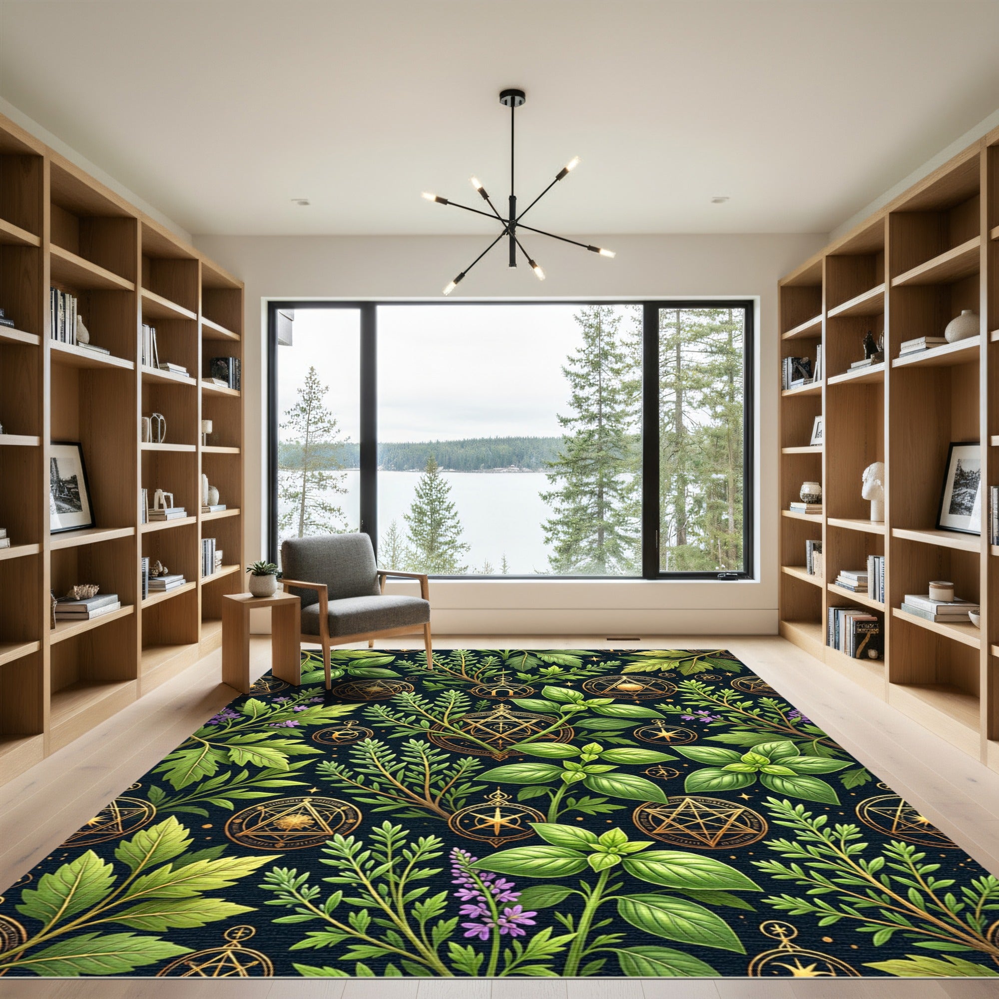 Mystical Golden Herbarium Botanical Alchemy Rug