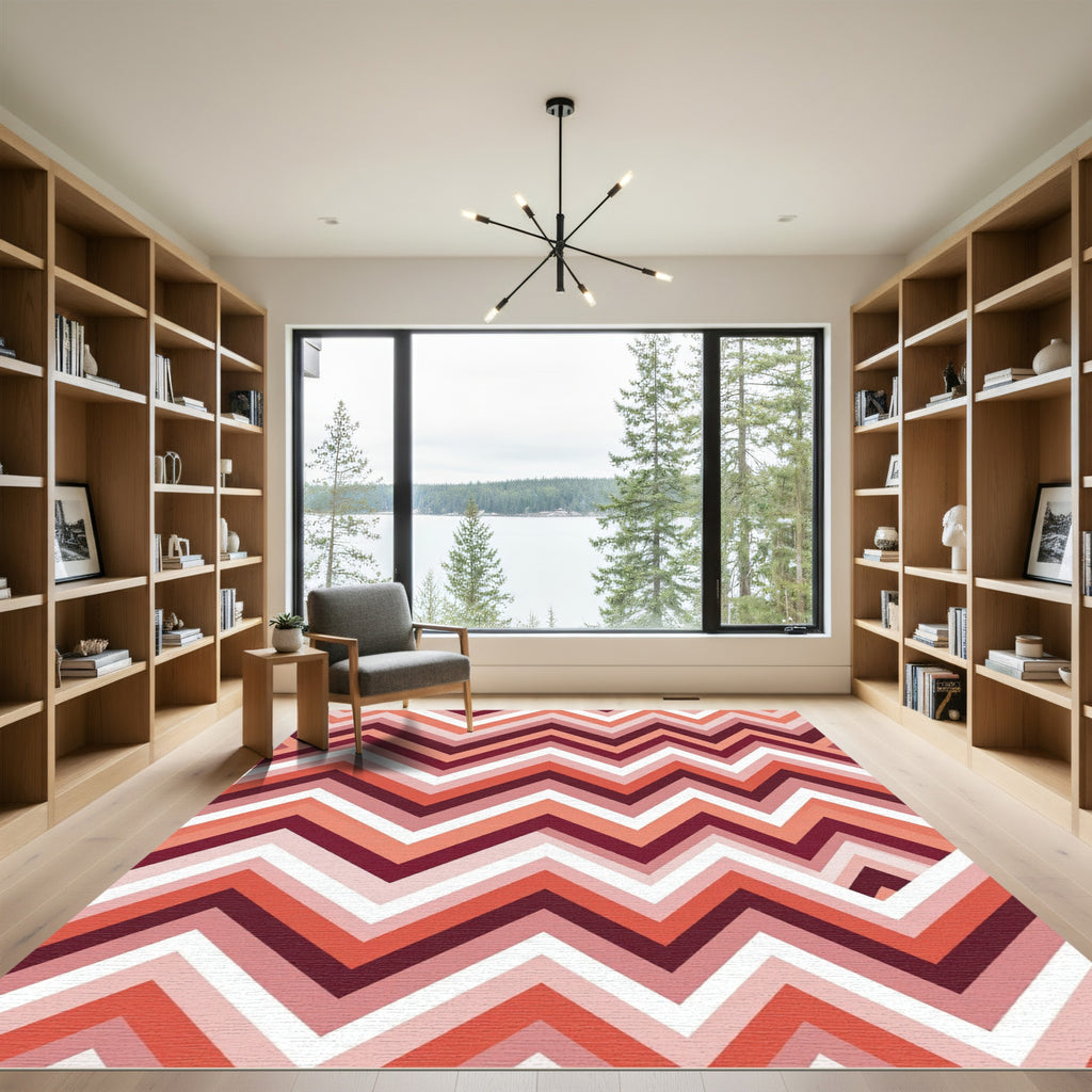 Warm Coral Chevron Zigzag Geometric Rug