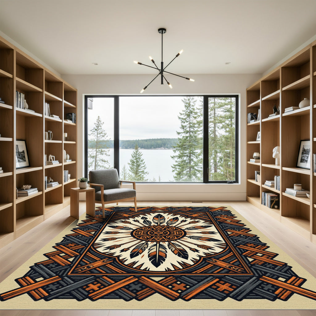 Tribal Feather Arrow Sunburst Rug
