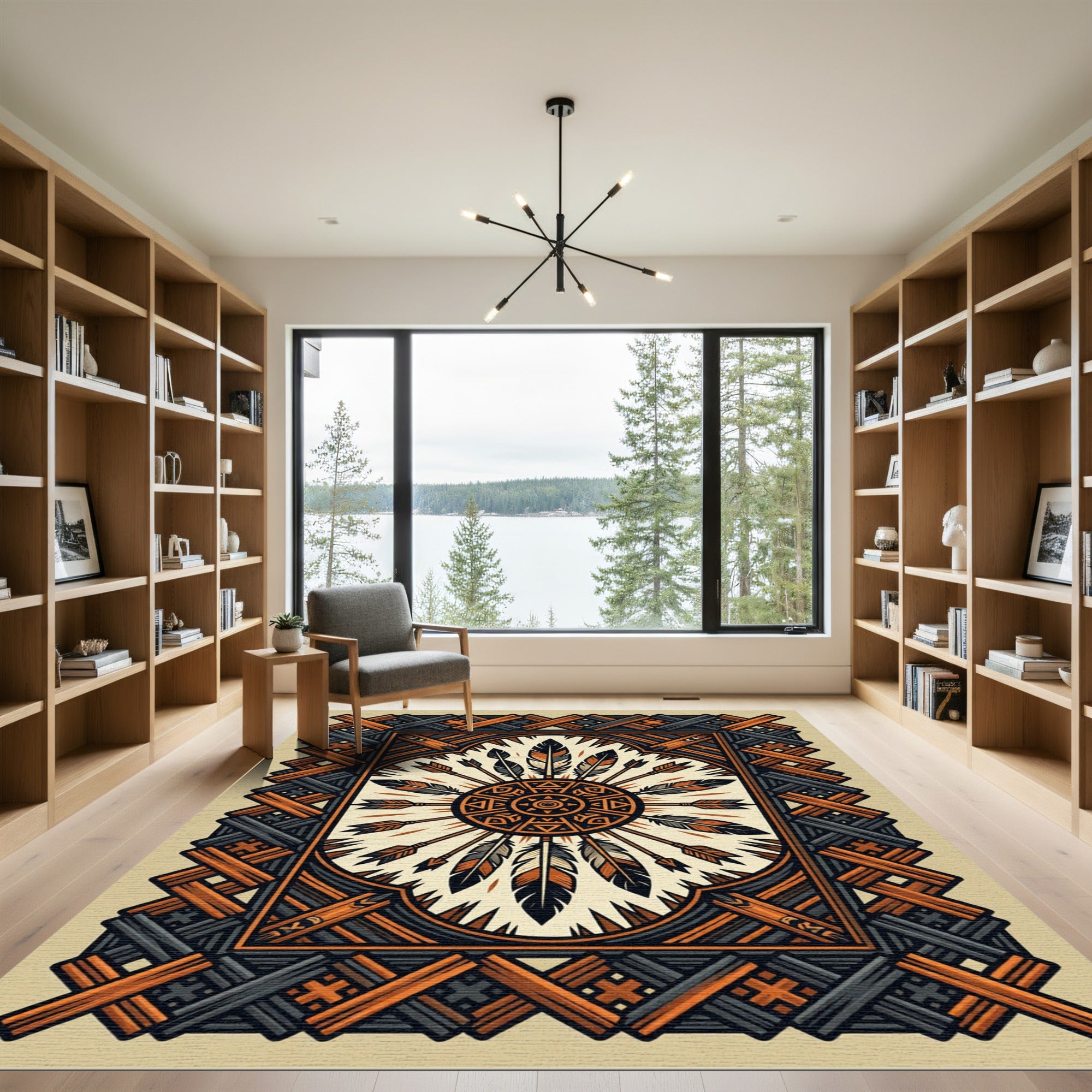 Tribal Feather Arrow Sunburst Rug