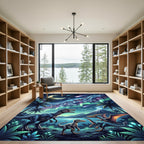 Cosmic Neon Dinosaur Northern Lights Scene Rug