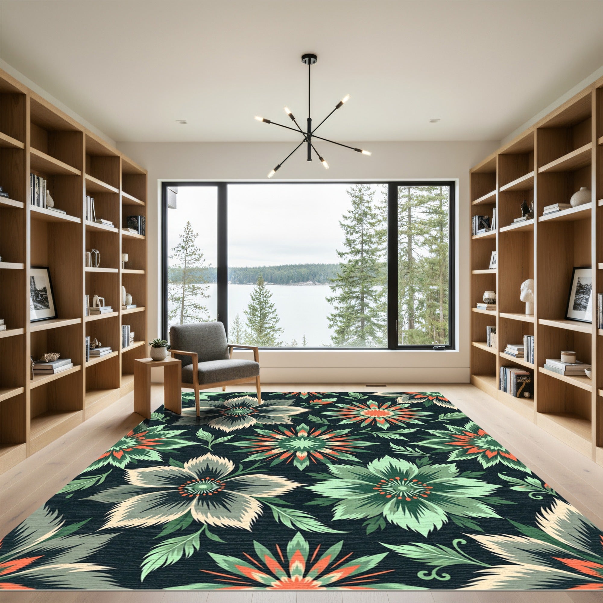 Mint Green Coral Floral Bloom Rug