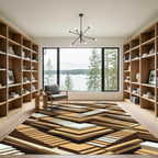 Brown White Abstract Architectural Steps Rug