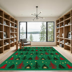 Green Red Pine Christmas Lights Rug