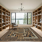 Golden Mythical Creature Geometric Maze Rug