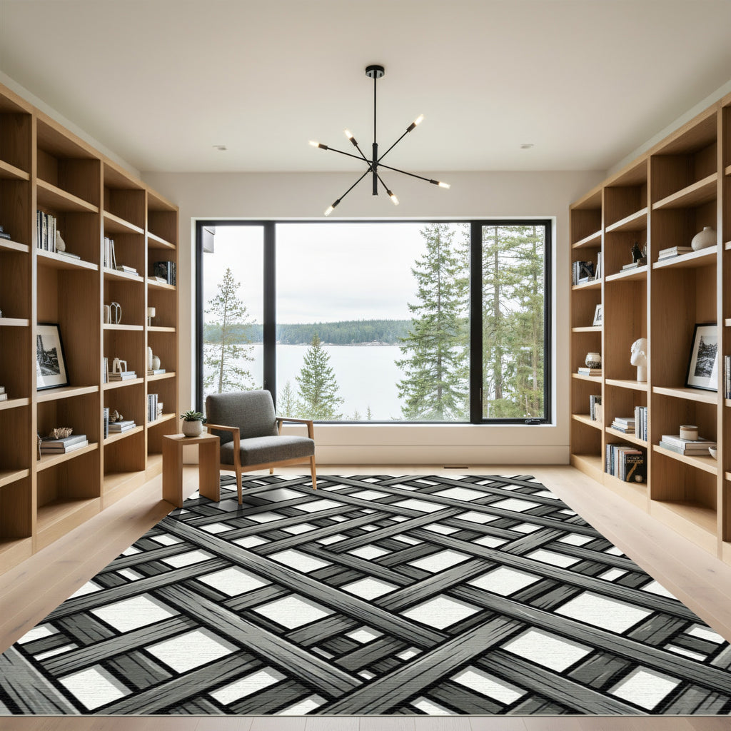 Rustic Gray Wood Lattice Rug
