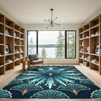 Teal Blue Art Nouveau Fan Splash Rug