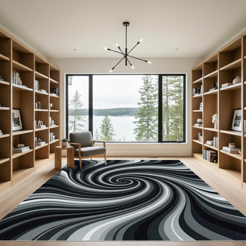 Monochromatic Abstract Optical Swirl Illusion Rug