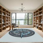 Intricate Nautical Compass Silver Blue Ray Rug