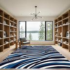 Navy White Wavy Zebra Stripes Rug