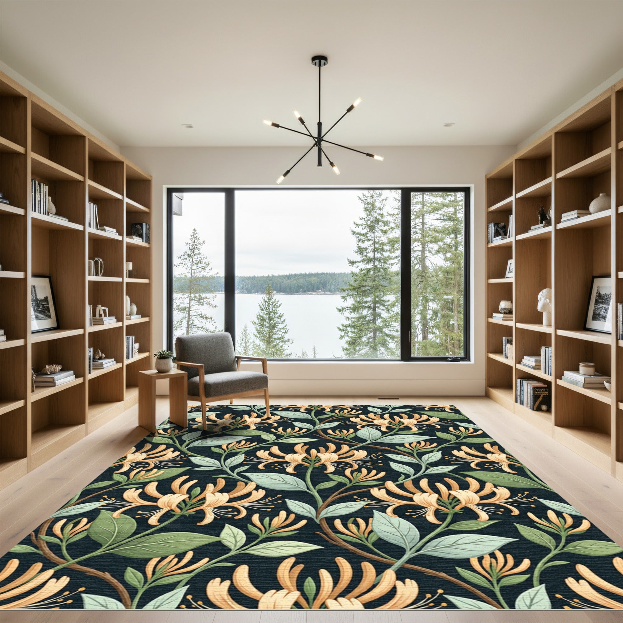 Vintage Honeysuckle Floral Dark Botanical Rug