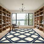 Navy Nautical Rope Grid Lattice Rug