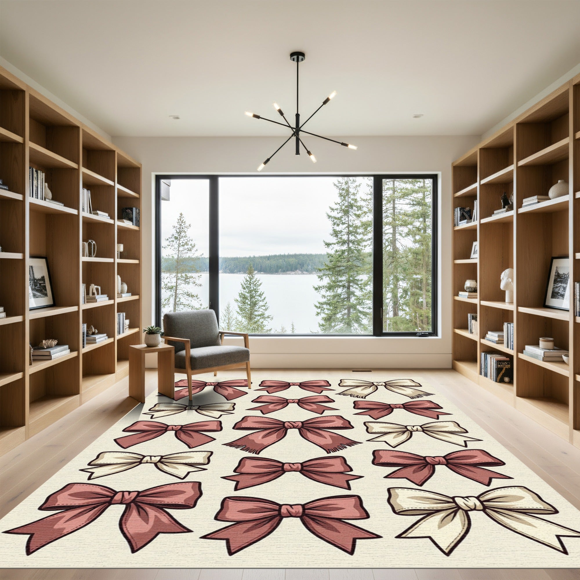Elegant Dusty Rose Ribbon Bow Collection Rug
