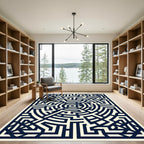 Midnight Maze Circular Geometric Abstract Rug