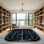 Modern Blue Black Hockey Rink Rug