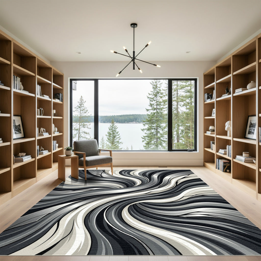 Monochrome Wavy Flow Abstract Area Rug