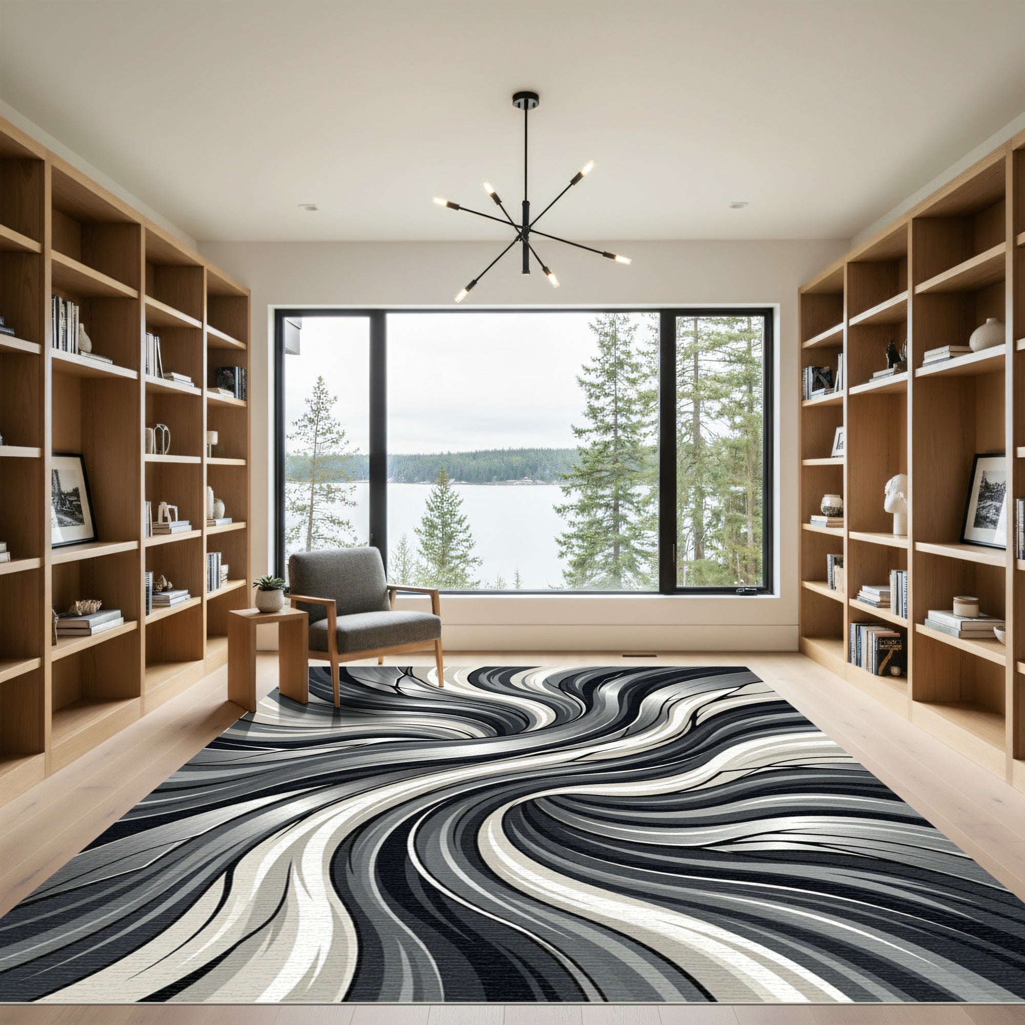 Monochrome Wavy Flow Abstract Area Rug