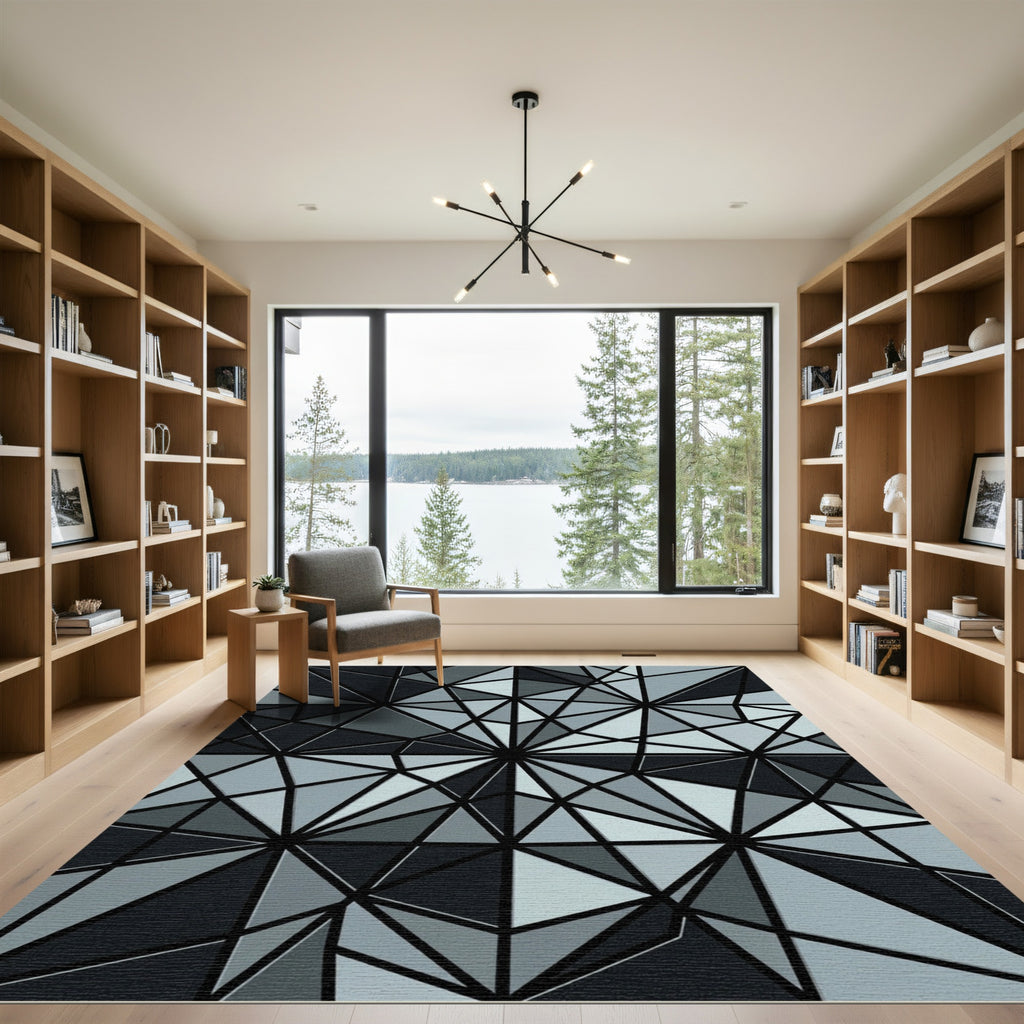 Monochrome Geometric Angular Abstract Facet Rug