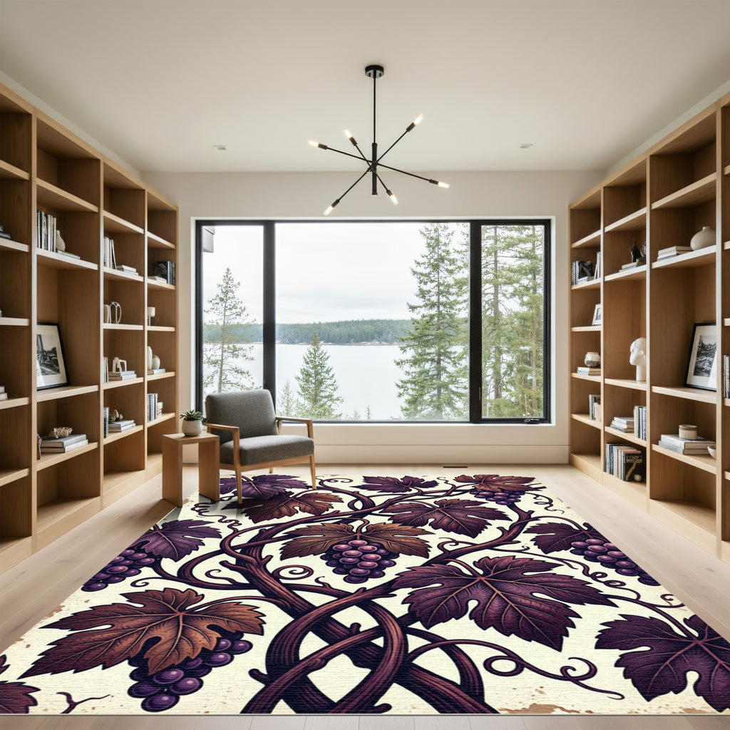 Elegant Purple Grapevine Botanical Illustration Rug