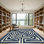 Navy Geometric Circular Maze Art Rug