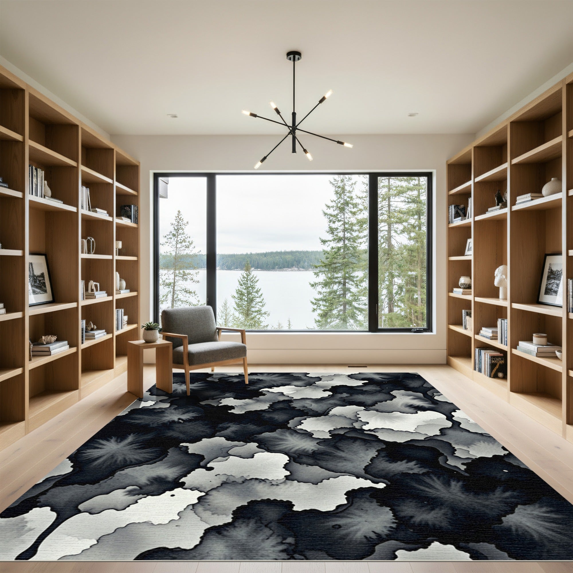 Monochrome Abstract Ink Wash Flow Rug