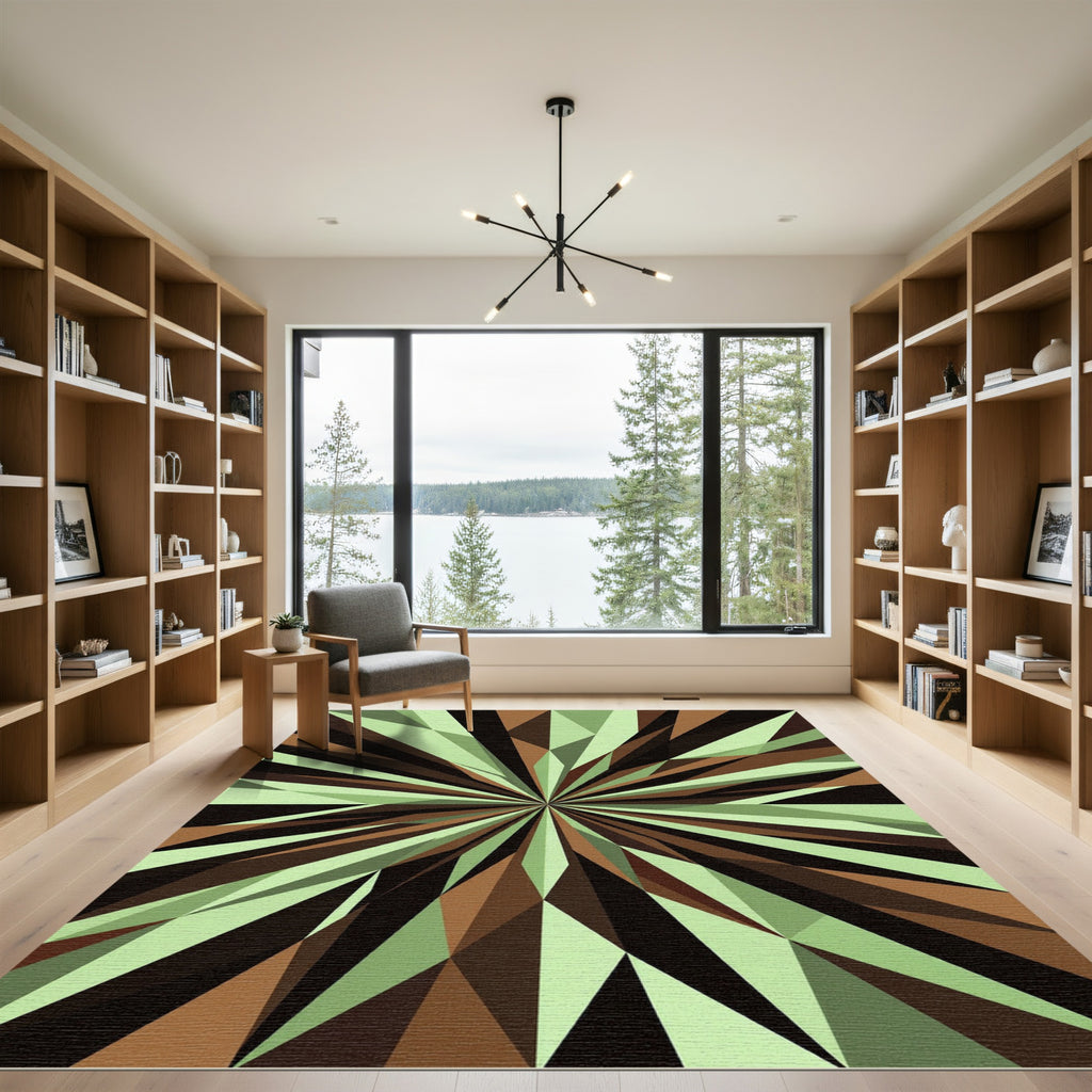 Geometric Sage Olive Abstract Starburst Rug