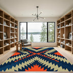 Bold Navy Orange Geo Diamond Zigzag Rug