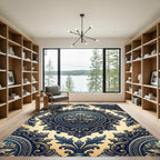 Antique Blue Golden Botanical Medallion Rug