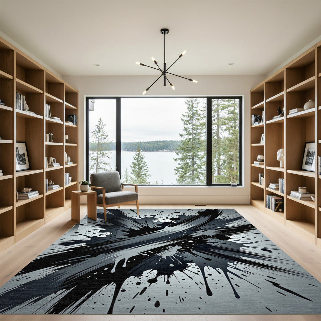 Monochromatic Abstract Black Ink Splash Rug