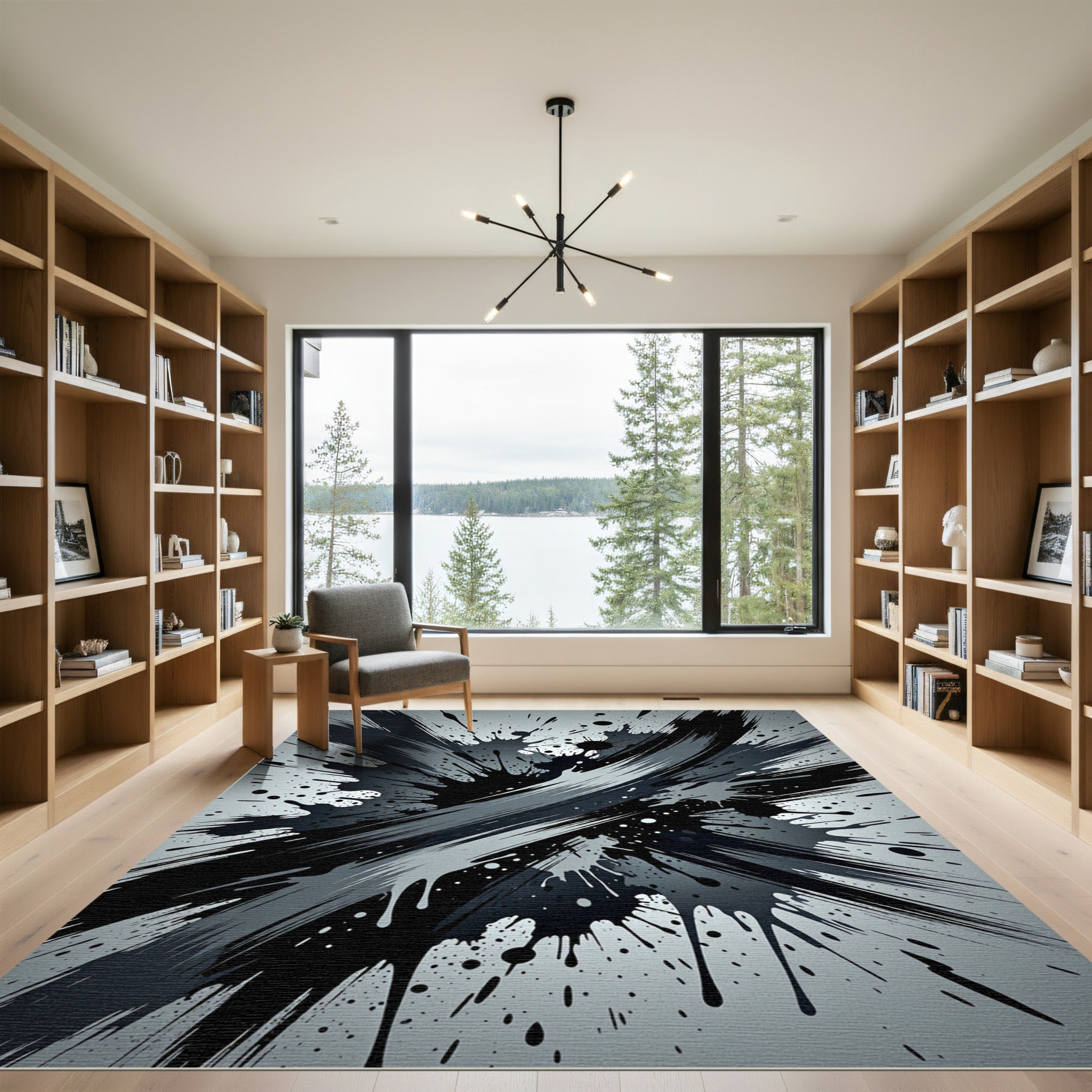 Monochromatic Abstract Black Ink Splash Rug