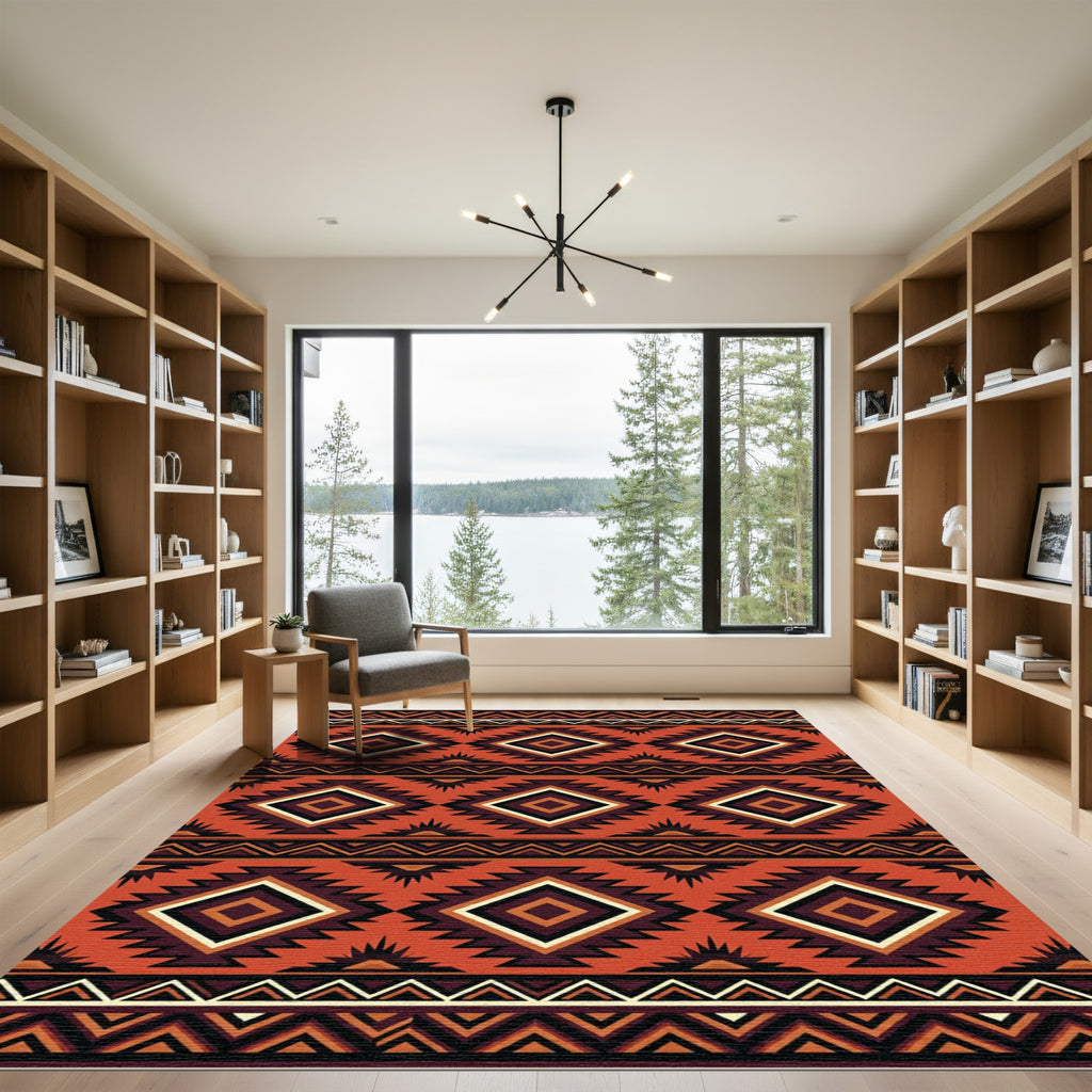 Bold Terracotta Aztec Geometric Diamond Rug