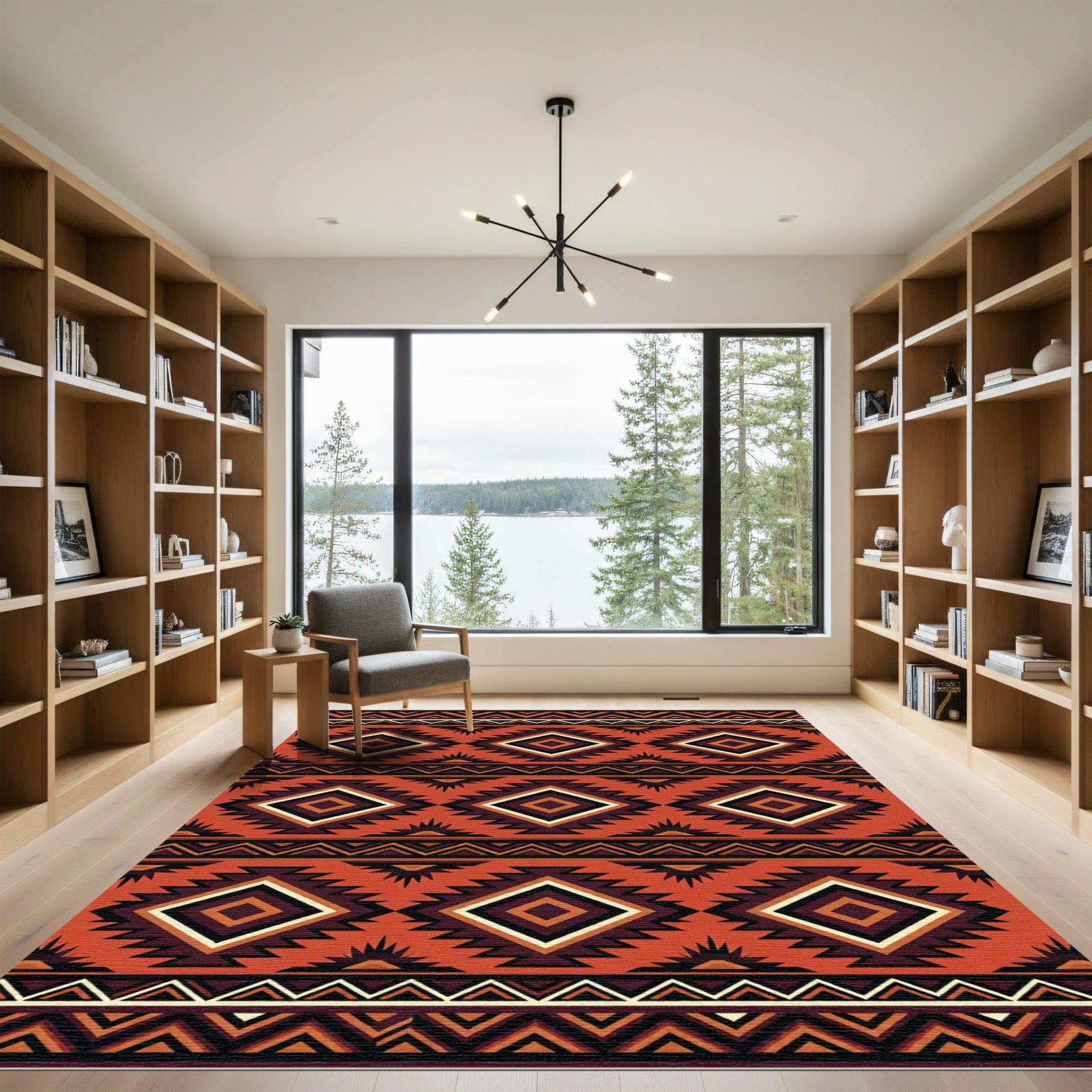 Bold Terracotta Aztec Geometric Diamond Rug