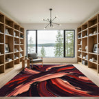Bold Crimson and Nude Abstract Swirl Rug