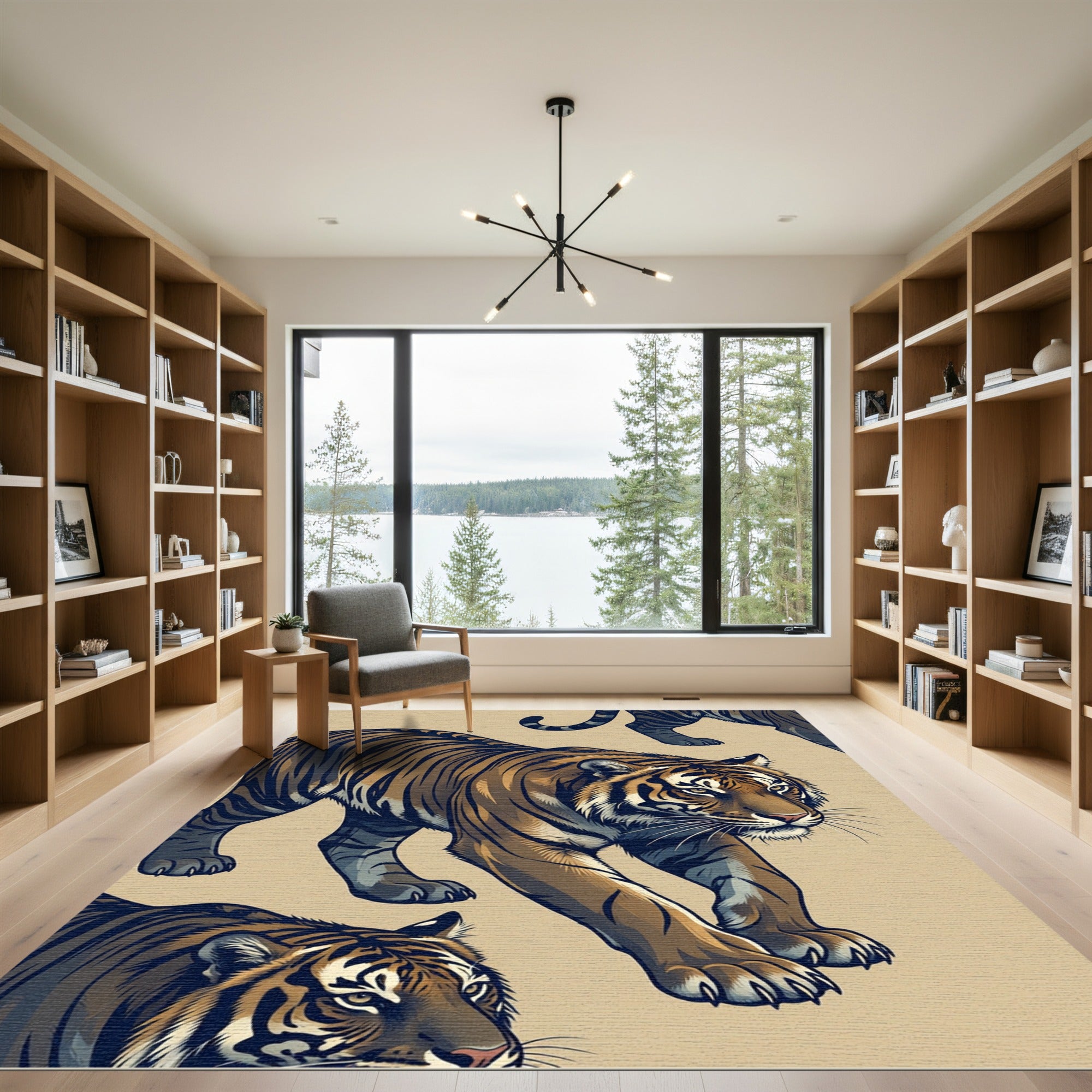 Majestic Golden Tiger Striped Illustration Rug